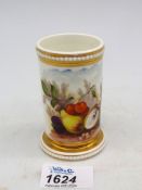 A finely painted English porcelain spill vase, circa 1810-15, decorated with fruits, 3 1/2" tall.