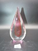 A heavy Murano style Sommerso Glass teardrop sculpture with pink core and cased in thick clear
