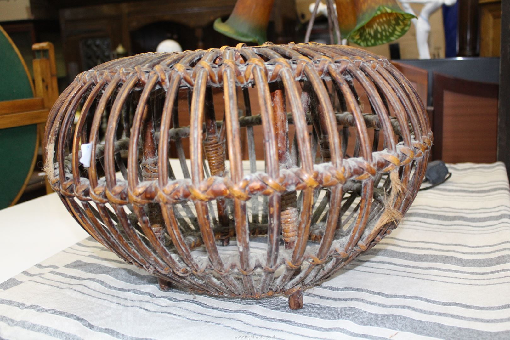 A Cane lobster pot style occasional table/Stool, 19'' diameter x 12'' tall, some damage. - Image 2 of 2