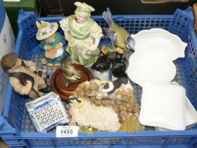 A small quantity of china including; Blackbird pie funnels, Stef wall plaque, nodding lady, birds,