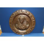 A bronzed heavy metal circular Wall Plaque depicting Mary Queen of Scots, 22'' diameter.