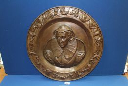 A bronzed heavy metal circular Wall Plaque depicting Mary Queen of Scots, 22'' diameter.