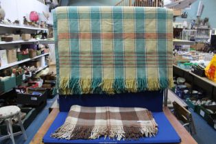 Two wool blankets; one in brown and cream by 'MacNaughton's of Pitlochry, Scotland' (1.6m x 1.