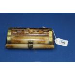 An unusual triple dome horn Casket mounted in brass and polished stones, lined with violet velvet,
