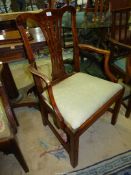 A Georgian Mahogany open armed corner/elbow Chair having a fretworked back splat,