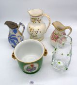 A small quantity of china including Green Herend jardiniere with Goat mask handles a/f.