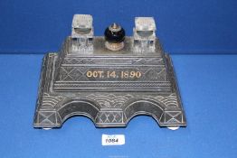 A rare dated Welsh slate Inkstand profusely decorated overall.