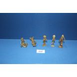 A group of five early to mid 20th century Ashanti/Akan bronze weight figures.