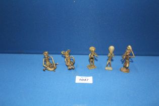 A group of five early to mid 20th century Ashanti/Akan bronze weight figures.