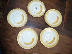 An Art Deco set of five Shelley porcelain tea plates, 7" diameter.