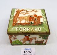 A Wedgwood hinged lid box with hunting theme decoration, lid a/f, 4 1/4" square.