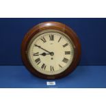 A circular wooden framed Wall Clock having Roman numerals - needs a little attention, 11" diameter.