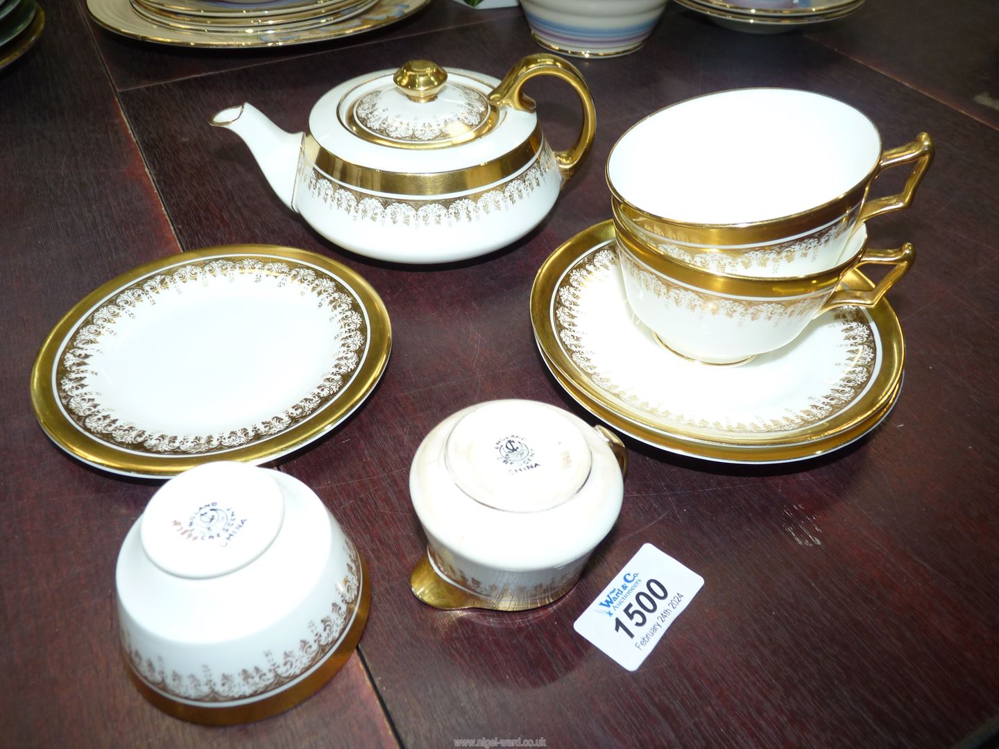 A George Jones crescent tea for two with rich gilding comprising eight pieces including tea pot. - Image 2 of 2