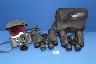 A Pentax ME Super Camera and two pairs of Binoculars including Tronic 10 x 50 GA and Excelsior 10 x