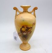 A Royal Worcester Granger two handled Vase with a scene of finches on a branch of blossom,