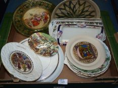 A quantity of cake and display plates including Caverswall, Coalport and Hornsea Christmas plates,