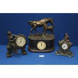 Three contemporary mantle clocks; two having maiden detail,