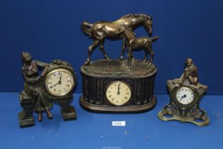 Three contemporary mantle clocks; two having maiden detail,