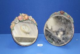 Two circular Barbola easel dressing table mirrors, both approx. 10" diameter.