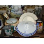 A quantity of china including; salad bowl having epns rim with servers, pewter lidded jug,