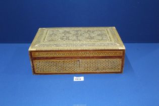 A large Mother of Pearl inlaid Box with intricate details (some missing), 14" x 9" x 4 1/2" high.