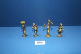 A group of four early to mid 20th century Ashanti/Akan bronze weight figures.