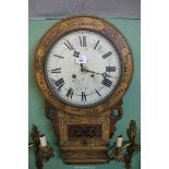 An inlaid Walnut and other woods Wall Clock having a two train spring driven movement (running at