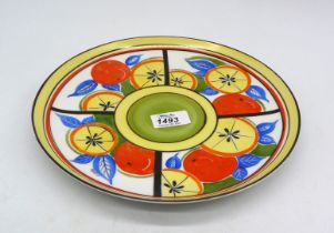 A Marie Graves Citrus Charger [number 1], 10 3/4" diameter.