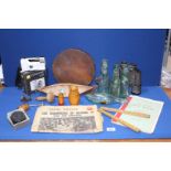 A quantity of miscellanea to include; Codd bottles, Boots 10x10 binoculars, tambourine,