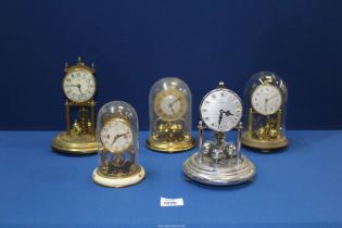 Five anniversary clocks including; Knedo, Bentima, Schatz, etc. some a/f and several domes missing..