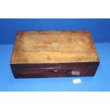 A Mahogany Correspondence box, the slope having dark red velvet inset, no inkwells present,