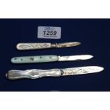 Two silver bladed Fruit knives with Mother of pearl handles, Sheffield, one dated 1857,