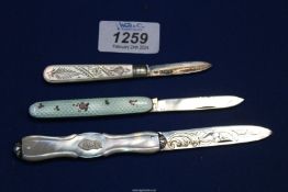 Two silver bladed Fruit knives with Mother of pearl handles, Sheffield, one dated 1857,