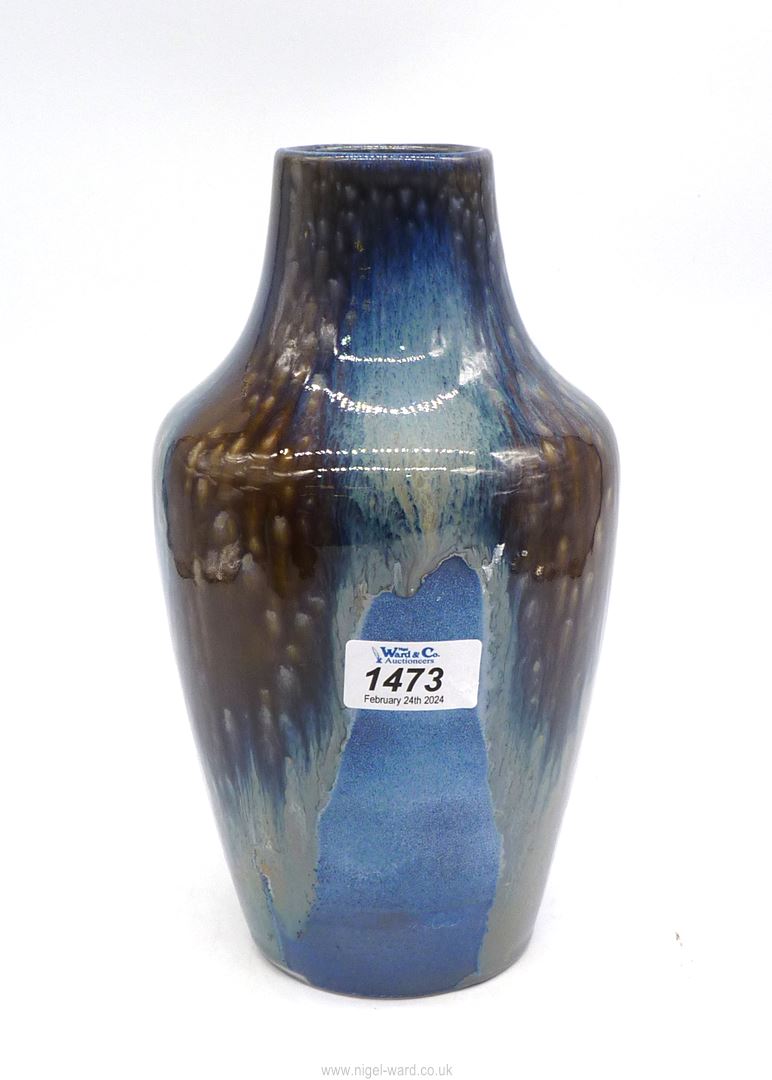 A blue Cobridge stoneware signed Vase dated 29/11/98, 10" tall.