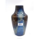 A blue Cobridge stoneware signed Vase dated 29/11/98, 10" tall.