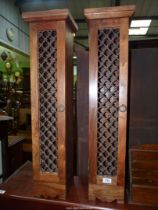 A pair of Eastern hardwood CD storage Cabinets having pierced metal screens to the doors,