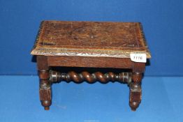 A miniature Oak Stool with carved and turned legs,