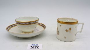 A Nyon Swiss porcelain tea bowl & saucer with a Nyon porcelain coffee can, fish marks,