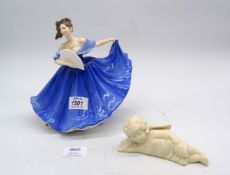 A Royal Doulton figure of Elaine HN 2791 plus a 19th c Parian figure of a reclining angel 5 1/4"