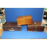 A correspondence box and two other dark wood lidded boxes - all a/f.