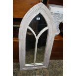 A Gothic arch shaped limed wood effect framed feature Wall Mirror, 18 1/2'' wide x 39 1/4'' high.
