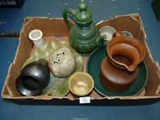 A quantity of Studio pottery including Prinknash vase, large jug marked 'Taize',