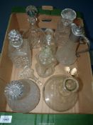 A quantity of decanters including pinched waisted decanter with crown stopper, Stuart crystal,