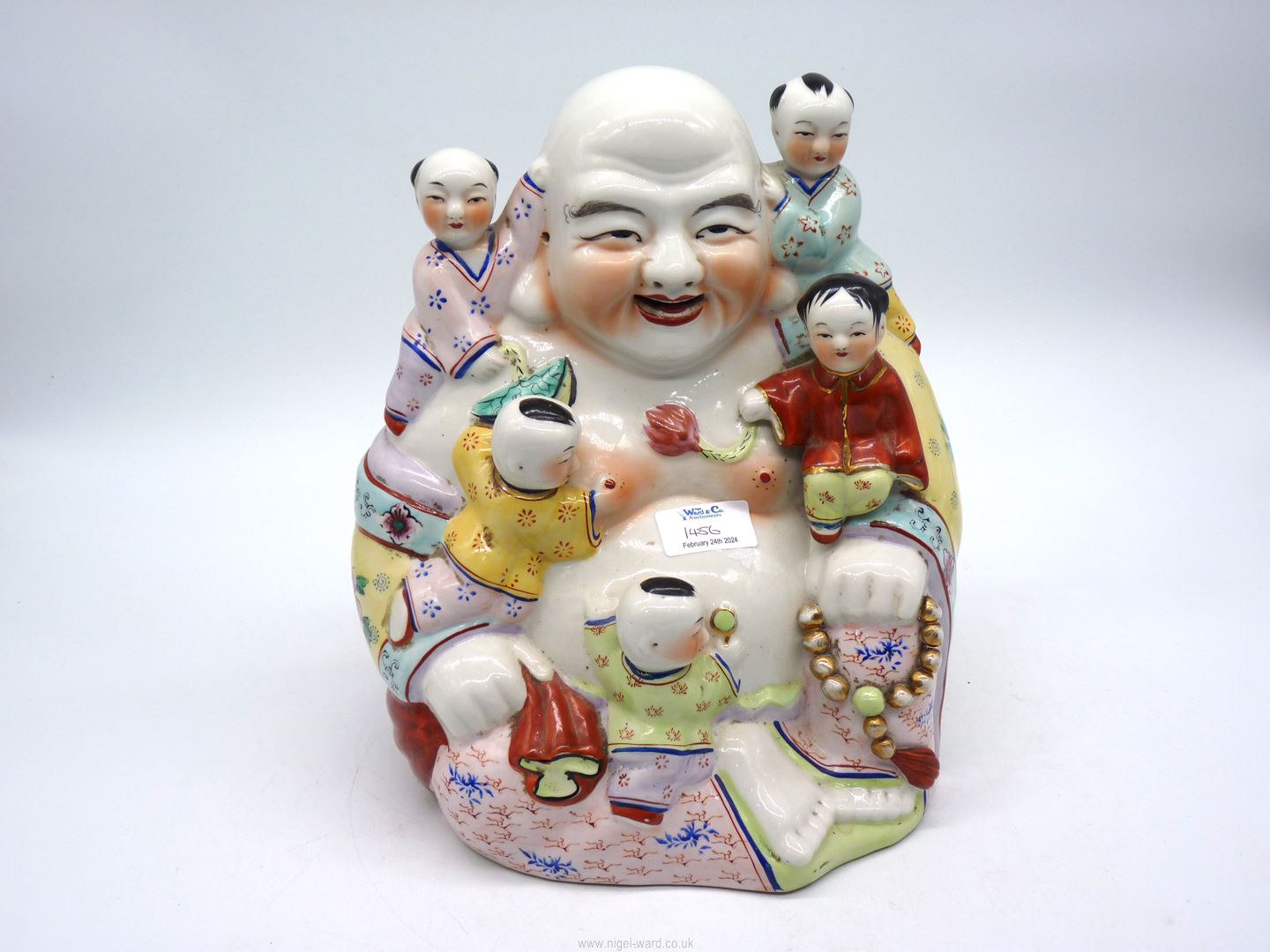 A pair of Oriental square vases, and a laughing Buddha with Children. - Image 18 of 21