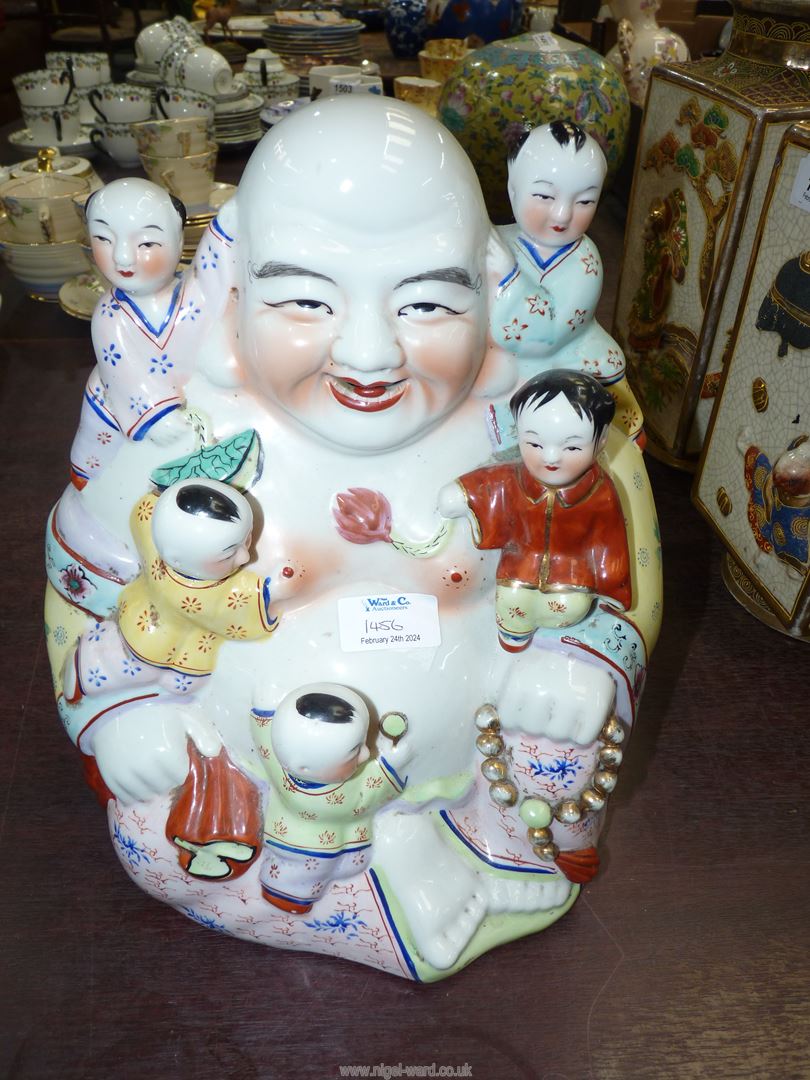 A pair of Oriental square vases, and a laughing Buddha with Children. - Image 5 of 21
