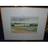 A large Watercolour of landscape scene, frame 80cm x 65cm.
