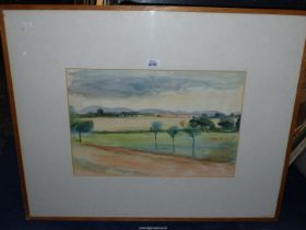 A large Watercolour of landscape scene, frame 80cm x 65cm.