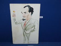 An unframed original signed Watercolour Caricature by Gascoigne Thompson, 1958, 21" x 14".