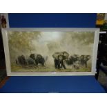 A framed David Shepherd Print titled 'Elephants at Amboseli' 42" x 22 1/2".