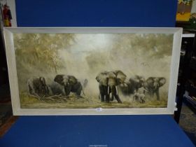 A framed David Shepherd Print titled 'Elephants at Amboseli' 42" x 22 1/2".